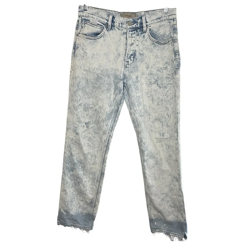 HUDSON Men’s Reese Straight Leg White Acid Wash Jean, Size 30